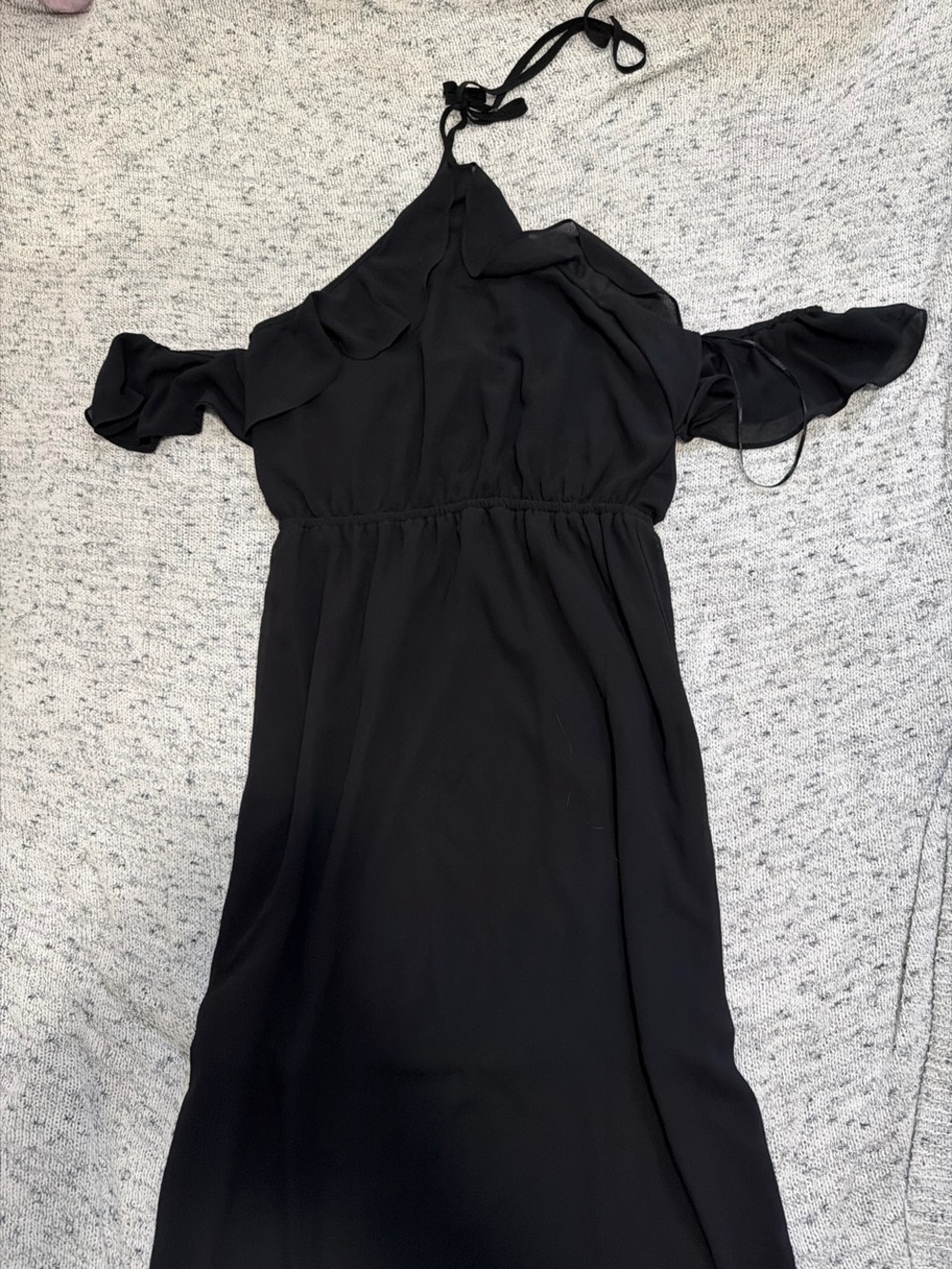 Divided Black Maxi Dress with Ruffle Halter